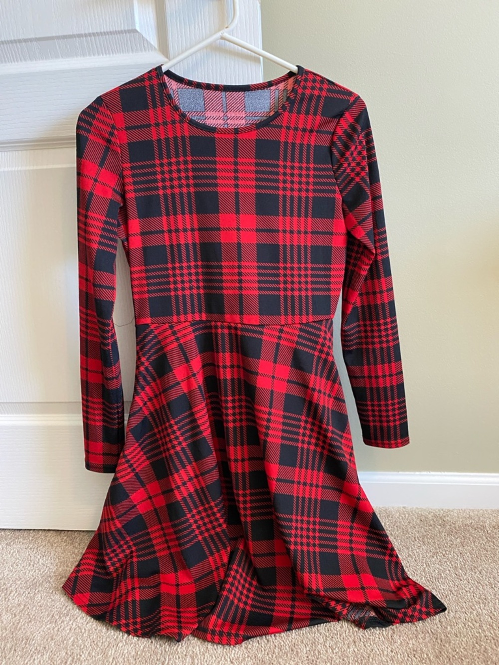 Girls' Red & Black Plaid Long-Sleeve Fit-and-Flare Dress